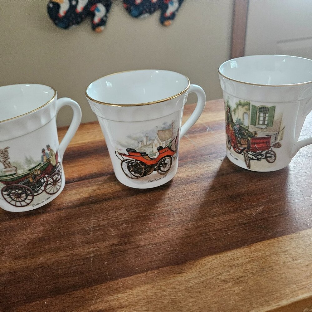 crown Staffordshire cup/mug antique auto fine bone china set of three
